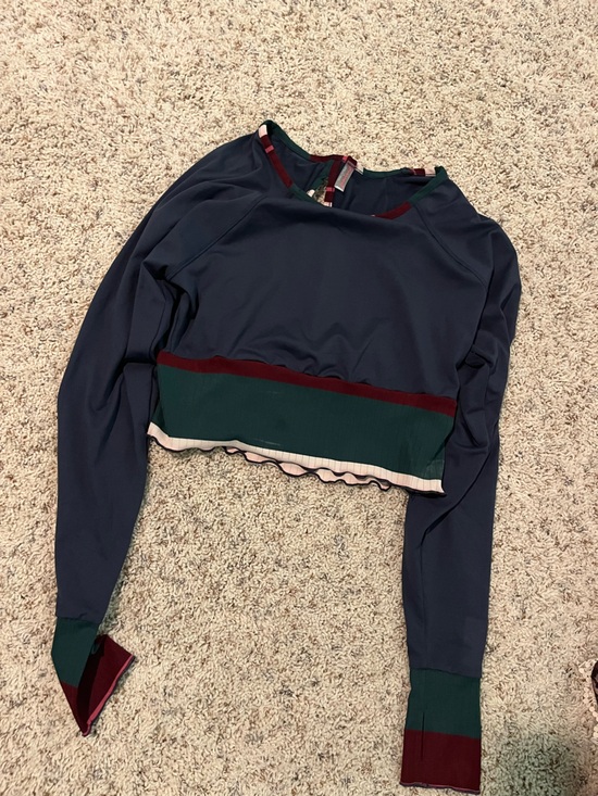 Free People Tops - Free People Navy Pullover with Green Panel and Burgundy Trim